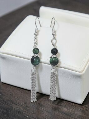 Handmade Green Tiger Eye Bead Earrings